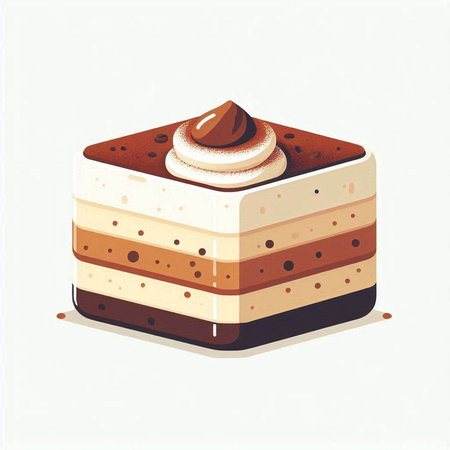 Illustration of a piece of chocolate cake on a white background.