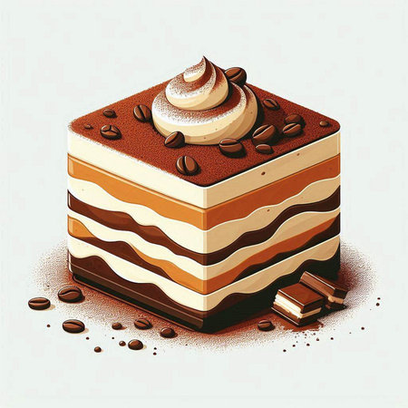 Coffee cake with cream and coffee beans. Vector illustration.