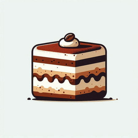 Piece of cake with cream and chocolate icing. Vector illustration.