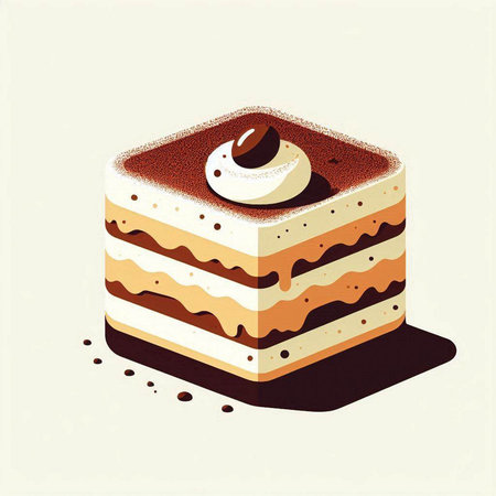 Tiramisu cake, vector illustration in isometric style.