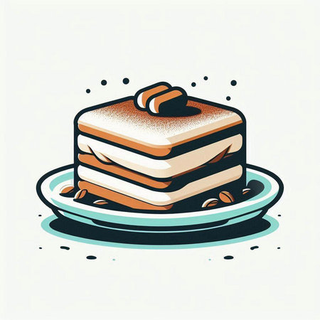 Piece of cake on a plate. Hand drawn vector illustration.