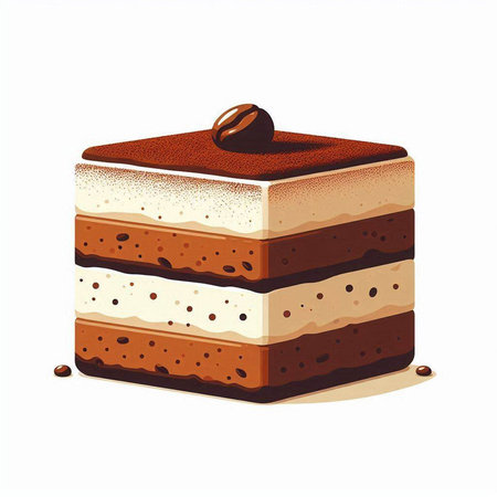 Chocolate cake with coffee beans on white background. Vector illustration.
