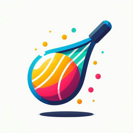 Tennis racket colorful icon isolated on white background. Vector illustration.