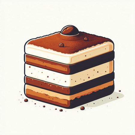 Tiramisu cake, hand drawn vector illustration on white background