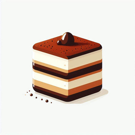 Illustration of a piece of cake with chocolate on a white background