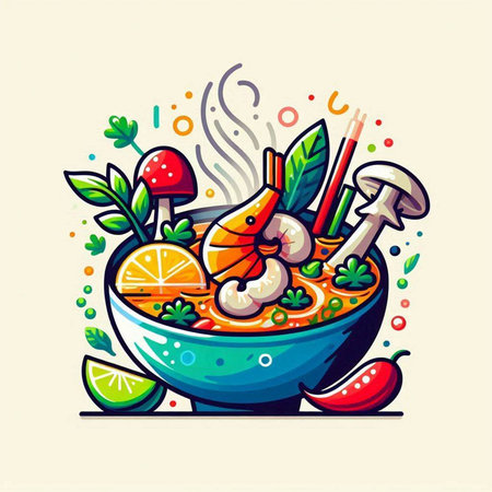 Sukiyaki. Traditional japanese soup. Vector illustration