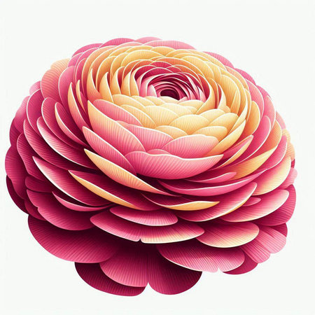 Illustration of a pink and yellow camellia flower on white background