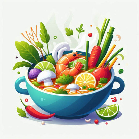 Vegetable soup with shrimps and vegetables in a bowl