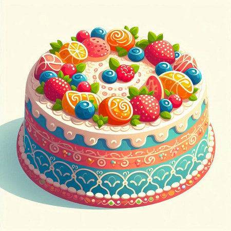 Birthday cake with berries, vector illustration, eps10.