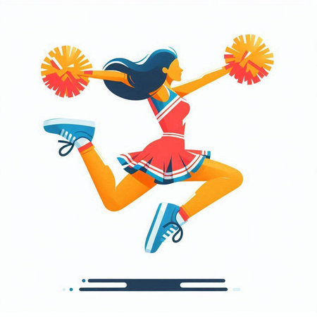 Cheerleader with pompoms. Vector illustration in flat style.