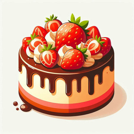 Chocolate cake with strawberries, vector illustration, eps10.