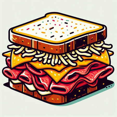 Sandwich with ham, cheese and mayonnaise, vector illustration