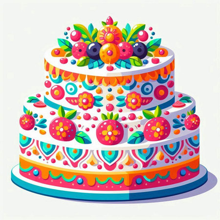 Birthday cake with berries. Vector illustration of a cake with berries.