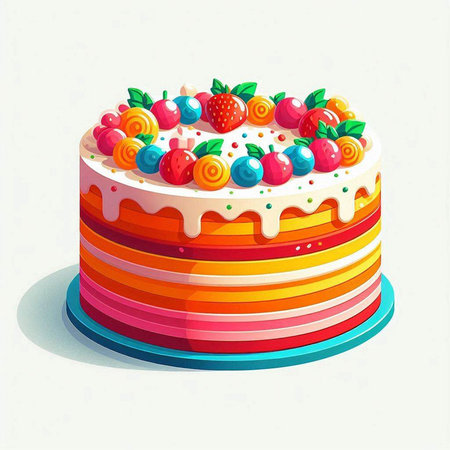 Birthday cake with cream and berries, vector illustration, eps10