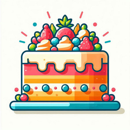 Cake with berries and cream. Vector illustration in flat style.