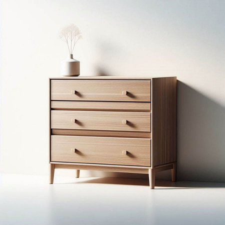 Wooden chest of drawers in the room. 3d render
