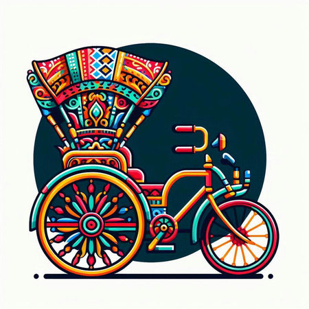 Vector illustration of a colorful vintage tricycle with a colorful pattern.