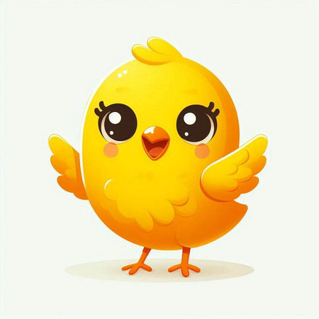 Cute cartoon yellow chicken isolated on white background. Vector illustration.