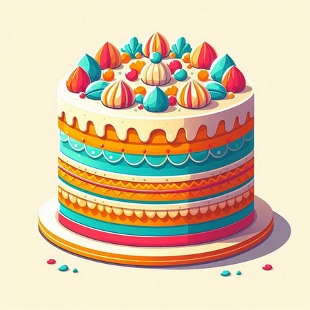 Birthday cake with multicolor sprinkles. Vector illustration.
