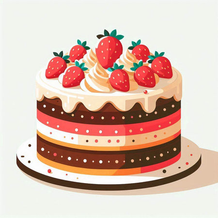 Vector illustration of a cake with strawberries on a white background. Vector illustration.