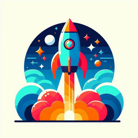 Space rocket launch. Start up business concept. Flat vector illustration.