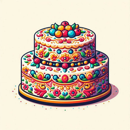 Illustration of a cake with a colorful pattern. Vector illustration.