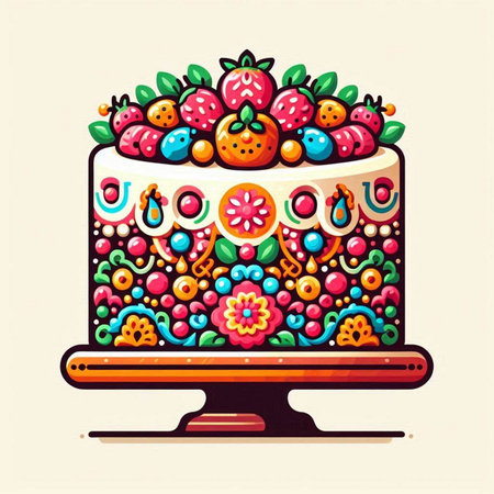 Vector illustration of a cake in the form of a flower on a monitor.