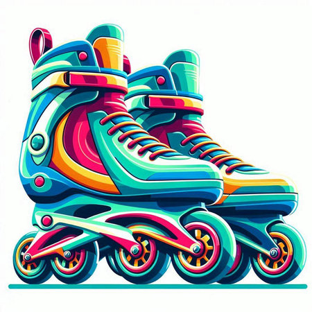 Colorful roller skates on a white background. Vector illustration.