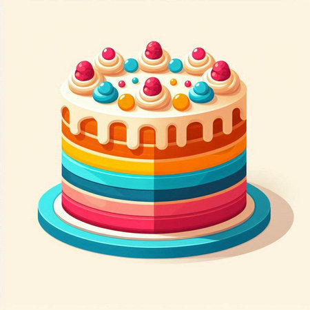 Illustration of a colorful birthday cake on a white background - vector