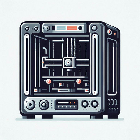 Futuristic 3D printer. Digital technology. Vector illustration.