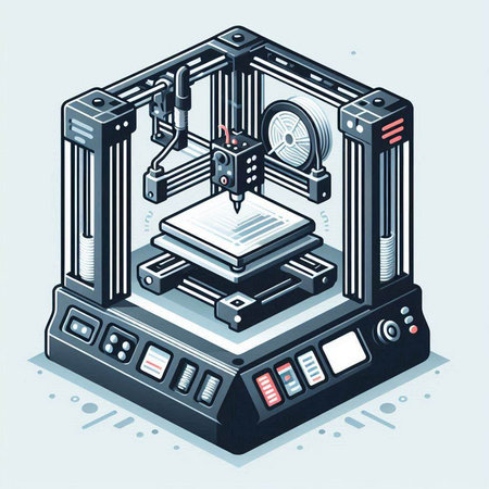 3D printer isometric vector illustration. 3D printing machine.