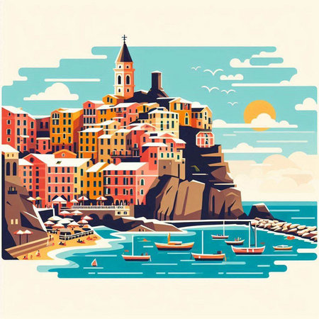 Cityscape of Rovinj, Croatia. Vector illustration.