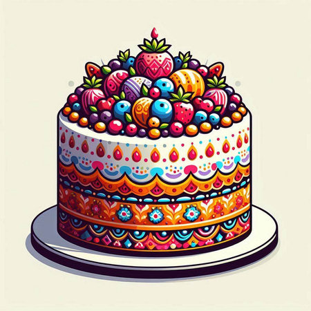 Cake with berries. Vector illustration in doodle style.