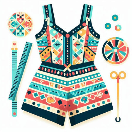 Vector illustration of a woman's dress with a pattern of geometric figures