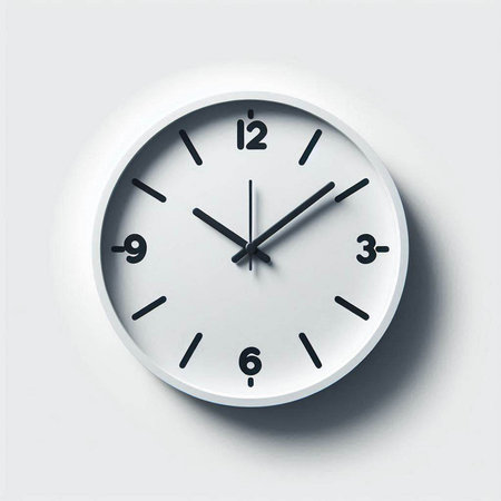 White wall clock isolated on a white background. 3d rendering.