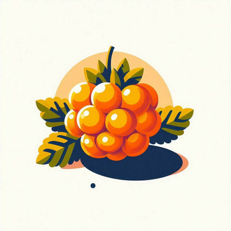 Ripe orange rowan berries with green leaves. Vector illustration.