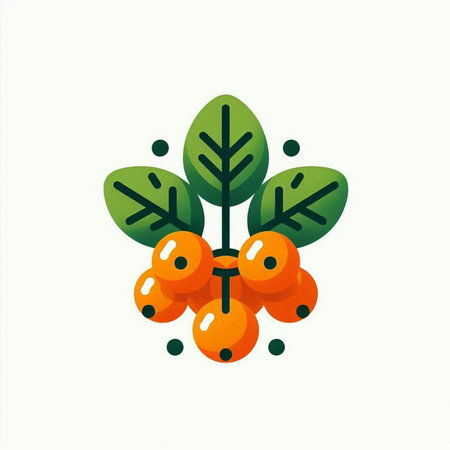 Rowan berries with green leaves. Vector illustration, flat design.