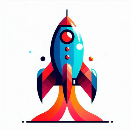 Rocket icon with colorful abstract background, vector illustration. Startup concept.