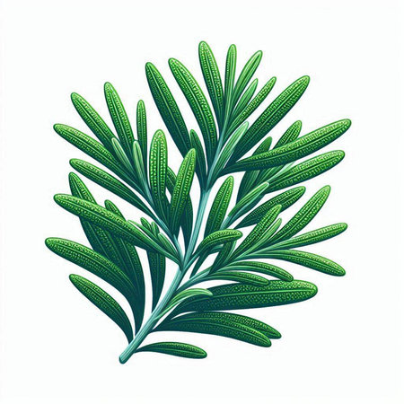 Rosemary twig with leaves isolated on white background. Vector illustration.