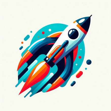 Rocket in space. Vector illustration. Colorful rocket in space.