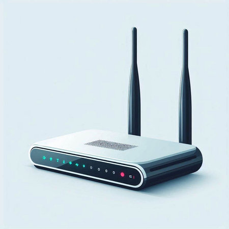 Wireless router on a light blue background. 3d rendering.