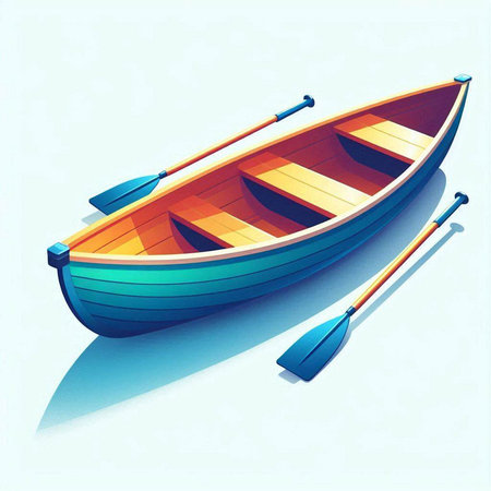 Boat with paddles on a blue background. Vector illustration.