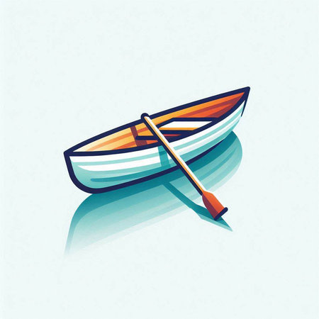 Illustration of a boat with a paddle on a blue background.