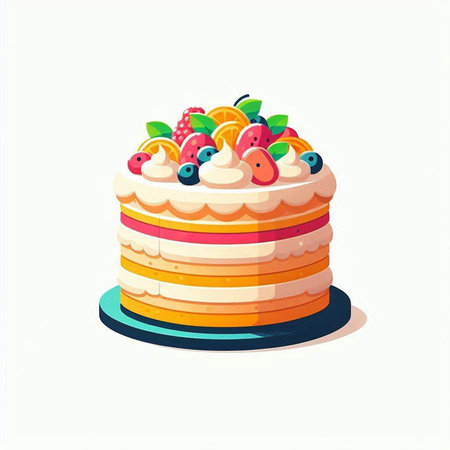 Fruit cake isolated on white background. Vector illustration in cartoon style.