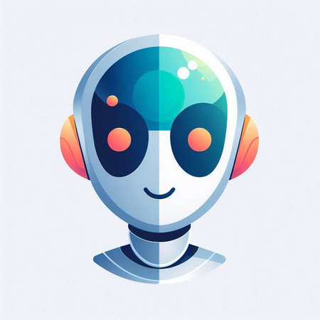 Cute cartoon robot with headphones. Vector illustration. Eps 10.