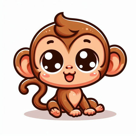 Cute little baby monkey isolated on white background. Vector illustration.