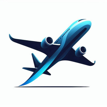 Airplane vector illustration, blue color isolated on a white background.