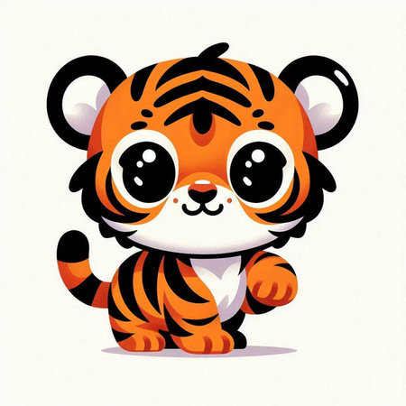 Cute cartoon tiger isolated on a white background. Vector illustration.のイラスト素材