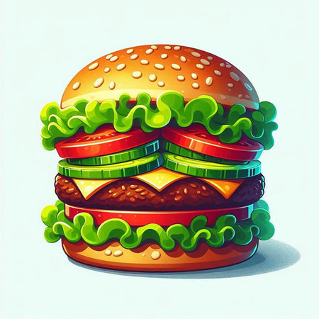Illustration of a hamburger on a white background, vector illustrationのイラスト素材