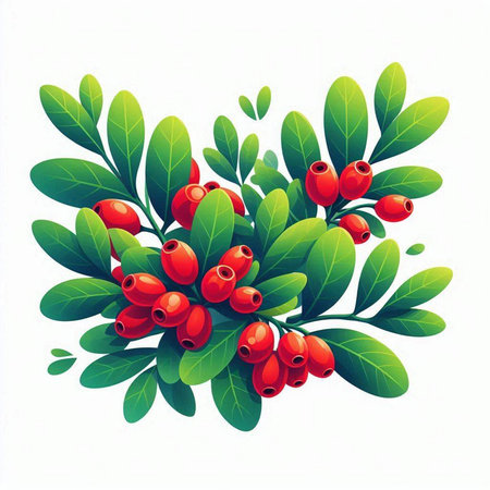 Holly berry with leaves isolated on white background. Vector illustration.